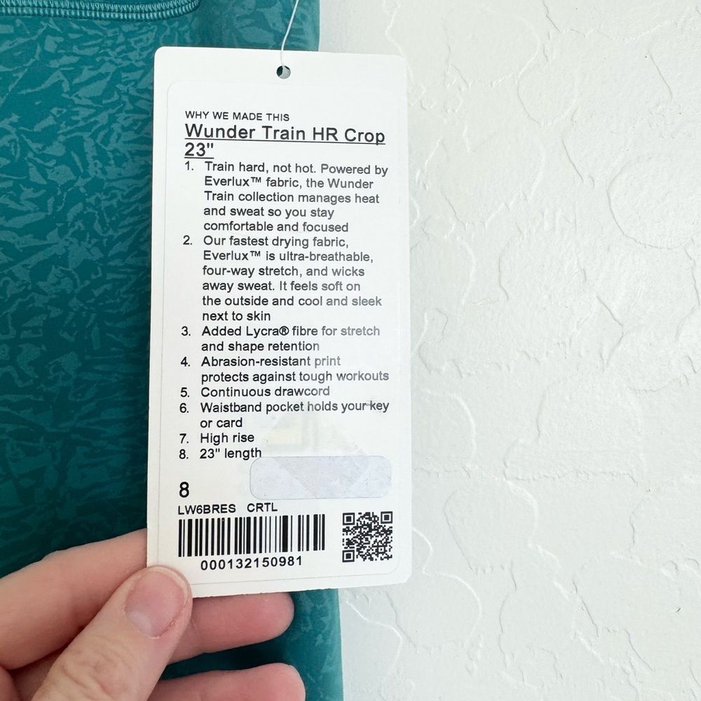 NWT Lululemon Wunder Train HR Crop 23” Size 8 Crunch Teal Lagoon Turquoise - Picture 9 of 9
